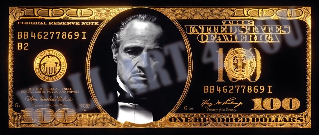 Plexiglas Godfather Dollar biljet goud/zwart 175x75cm, 50 – 75, Verzenden, Wall Art 4 You, Wall Art 4 You