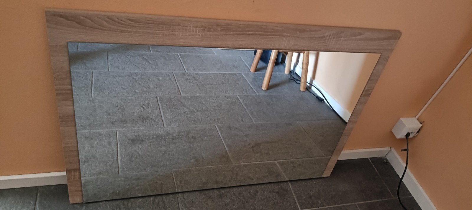 Grote spiegel met houten lijst, Ophalen, Zo goed als nieuw, Rechthoekig