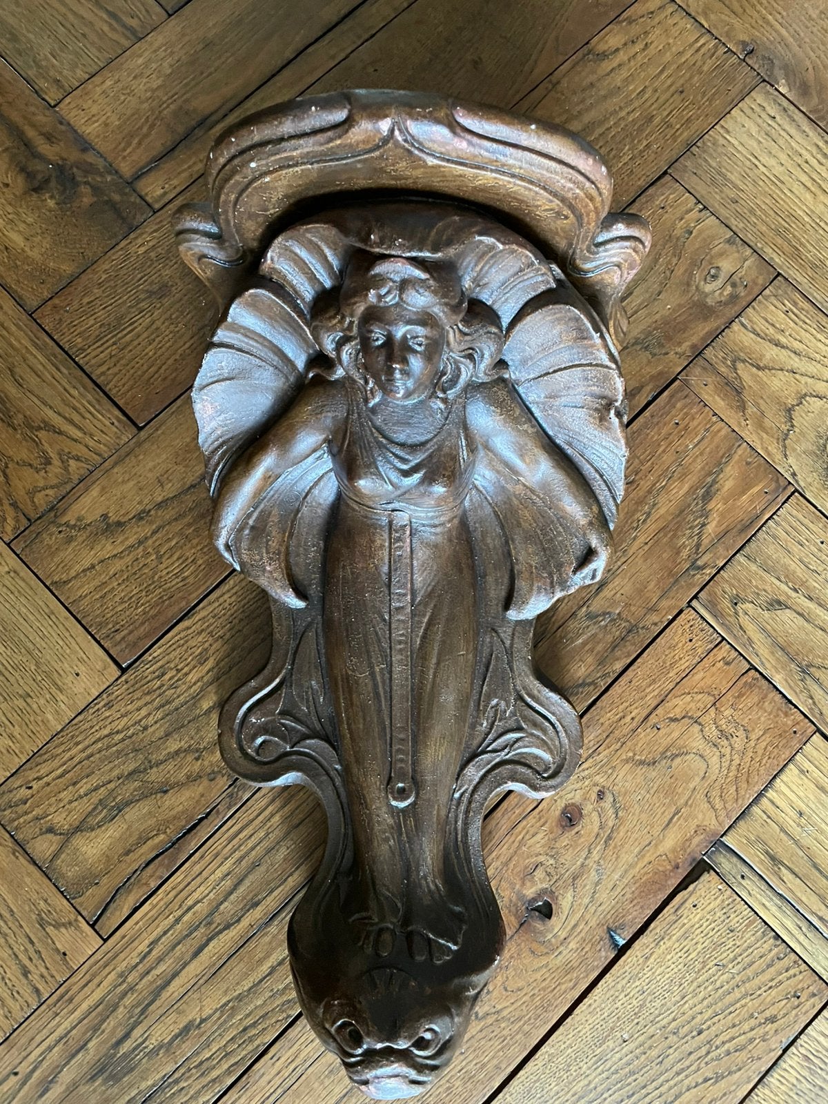 Console wandconsole ornament nouveau jugendstil gips 40cm, Ophalen, Steen/keramiek, Zo goed als nieuw, Bruin