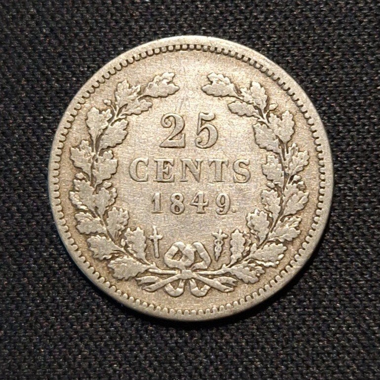 25 cent 1849 Willem 3, Postzegels en Munten, Munten | Nederland, Koning Willem III, Verzenden, Zilver, 25 cent