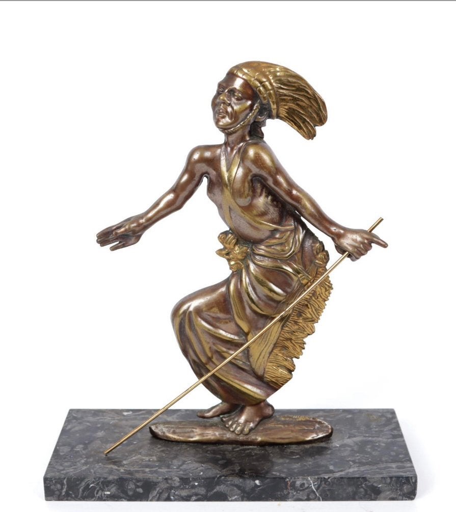 Origineel Frans Art Deco bronzen beeld van een Indiaan, Ophalen of Verzenden
