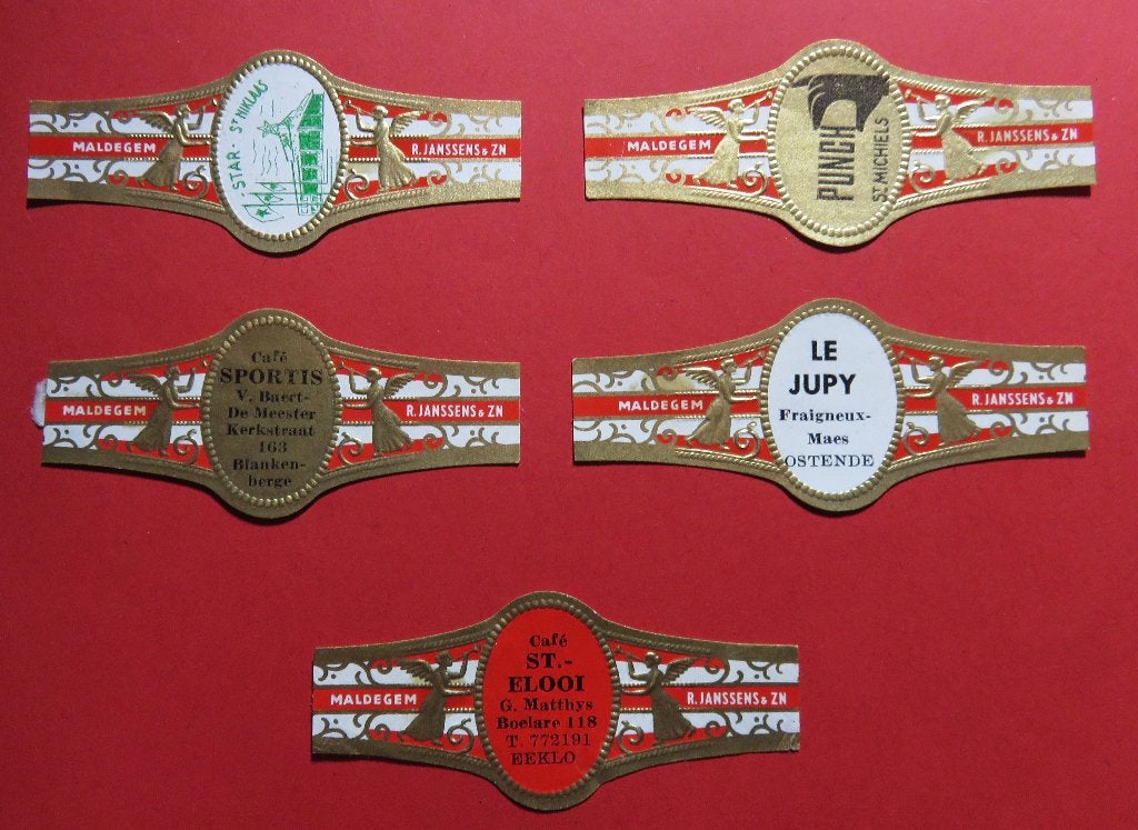 R.Janssens & Zn. Maldegem 5x reclamebandje. Sigarenbandjes., Verzenden, Gebruikt, Sigarenbandjes