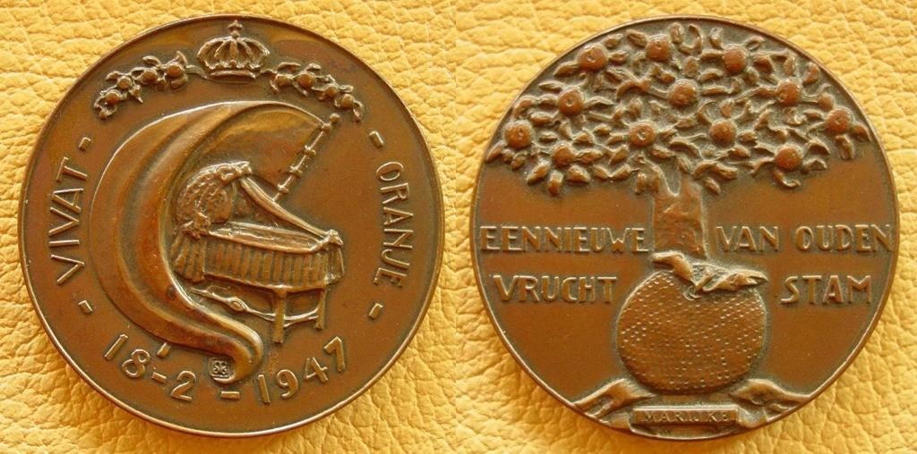 Bronzen penning 1947 geboorte Marijke, Verzenden, Brons, Nederland