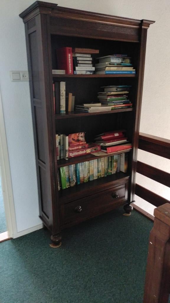 Eikenhouten boekenkast met lade - 188x104x37 cm, Ophalen, Gebruikt, 100 tot 150 cm, 150 tot 200 cm