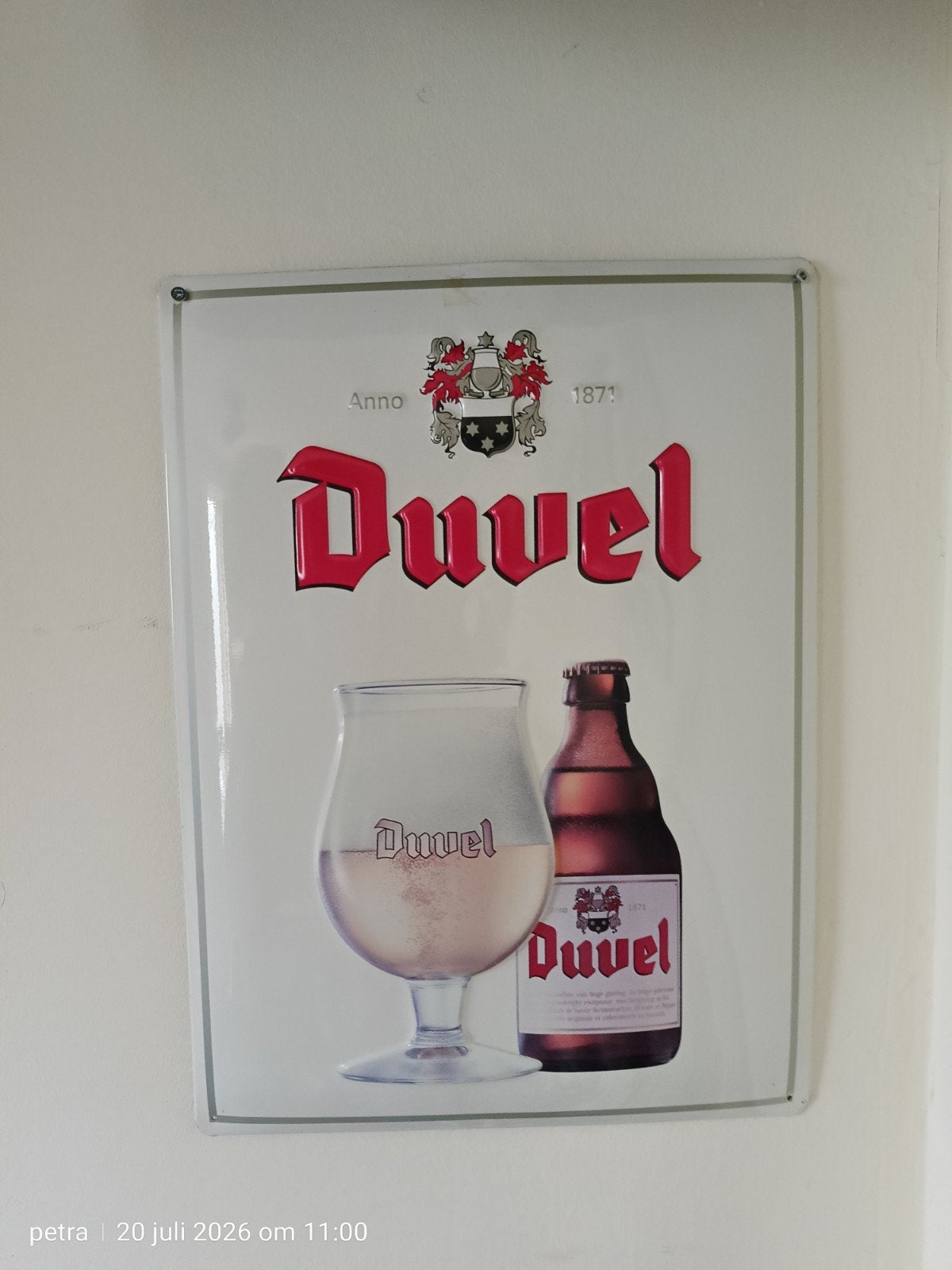 Duvel metalen reclamebord, Ophalen of Verzenden, Gebruikt, Reclamebord