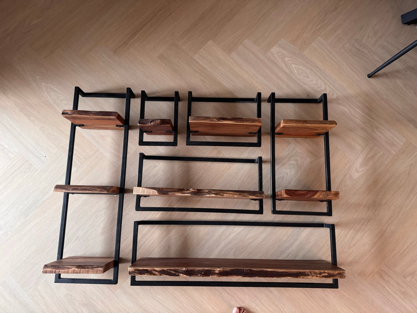 Wandrek van acaciahout met stalen frame | Wandplanken set, Ophalen, Zo goed als nieuw