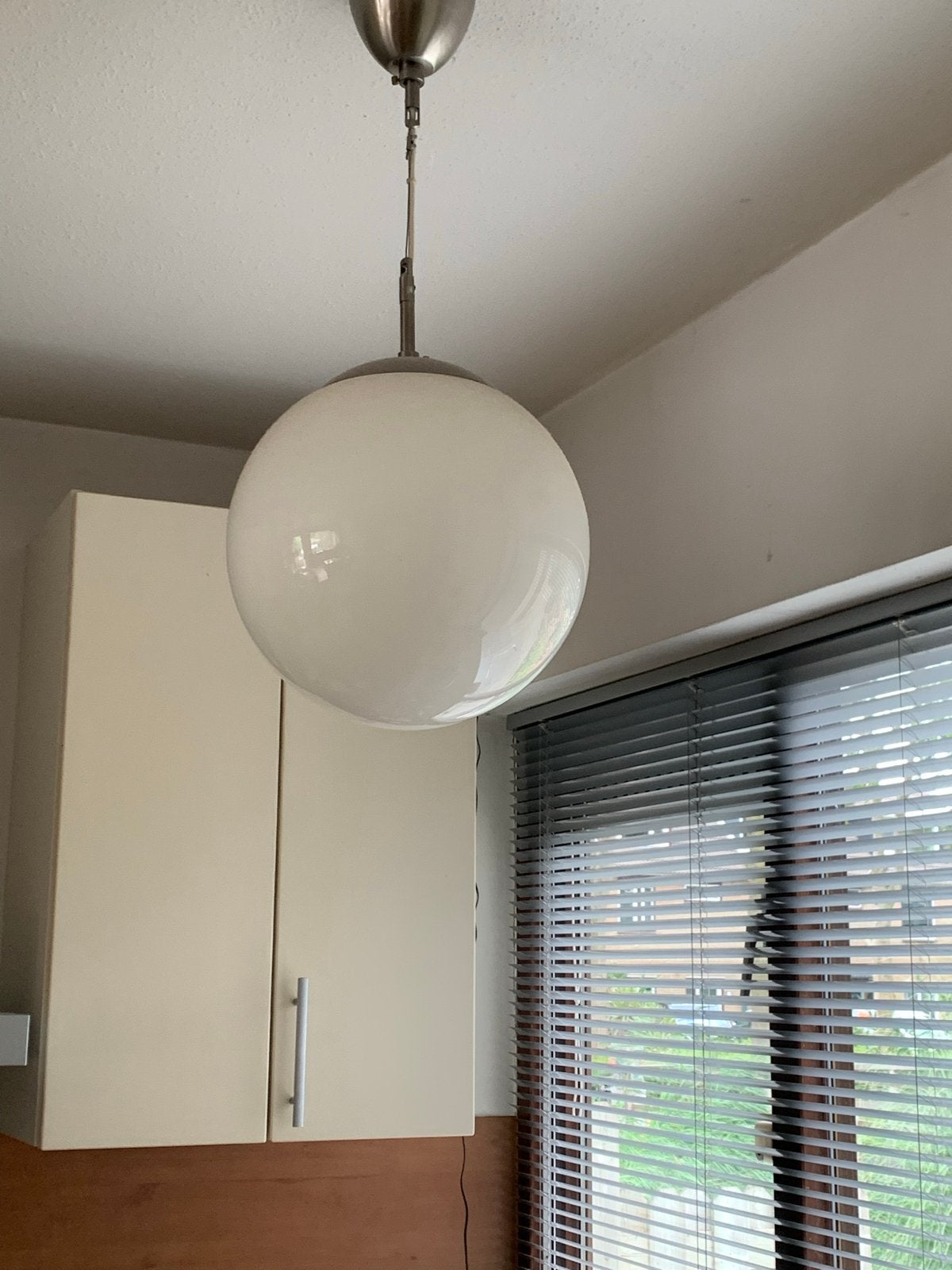 Design hanglamp - Witte bol - Mid century, Ophalen, E27 (groot), Retro, Glas