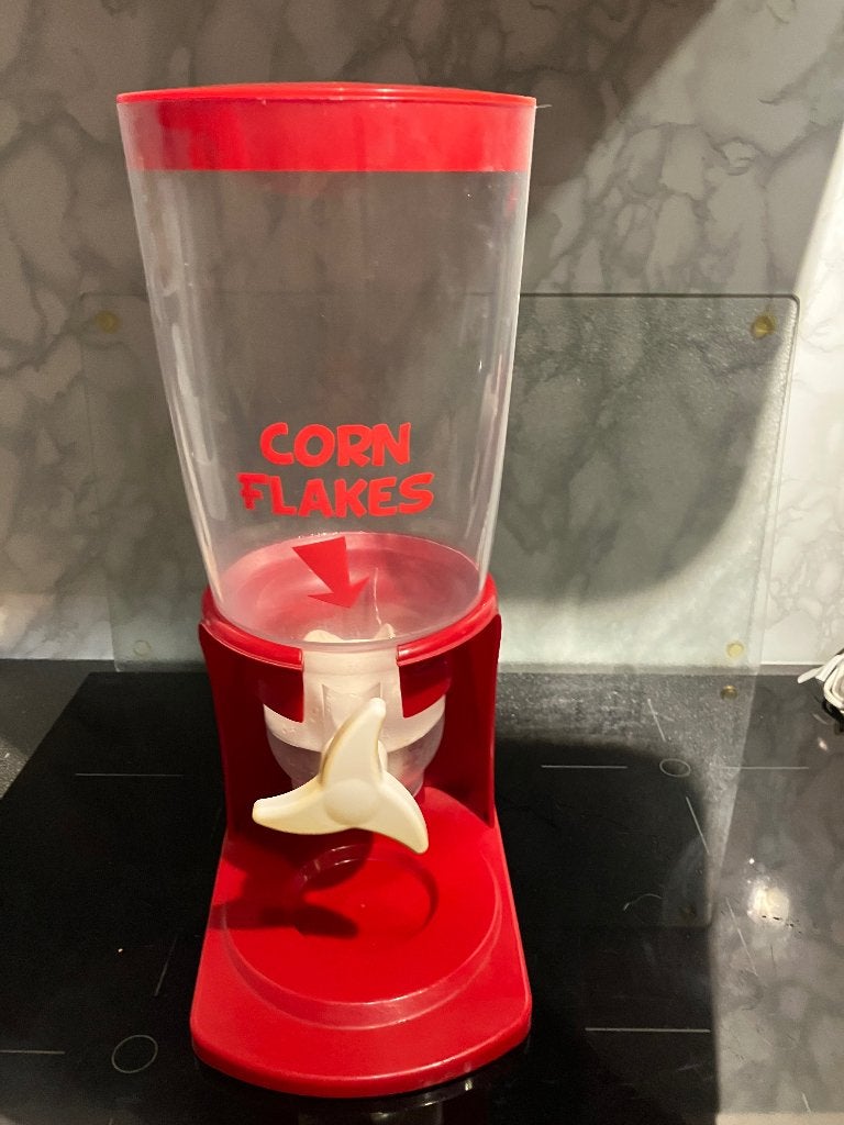 Corn flakes dispenser, Gebruikt, Kunststof, Ophalen of Verzenden, Voorraadpot