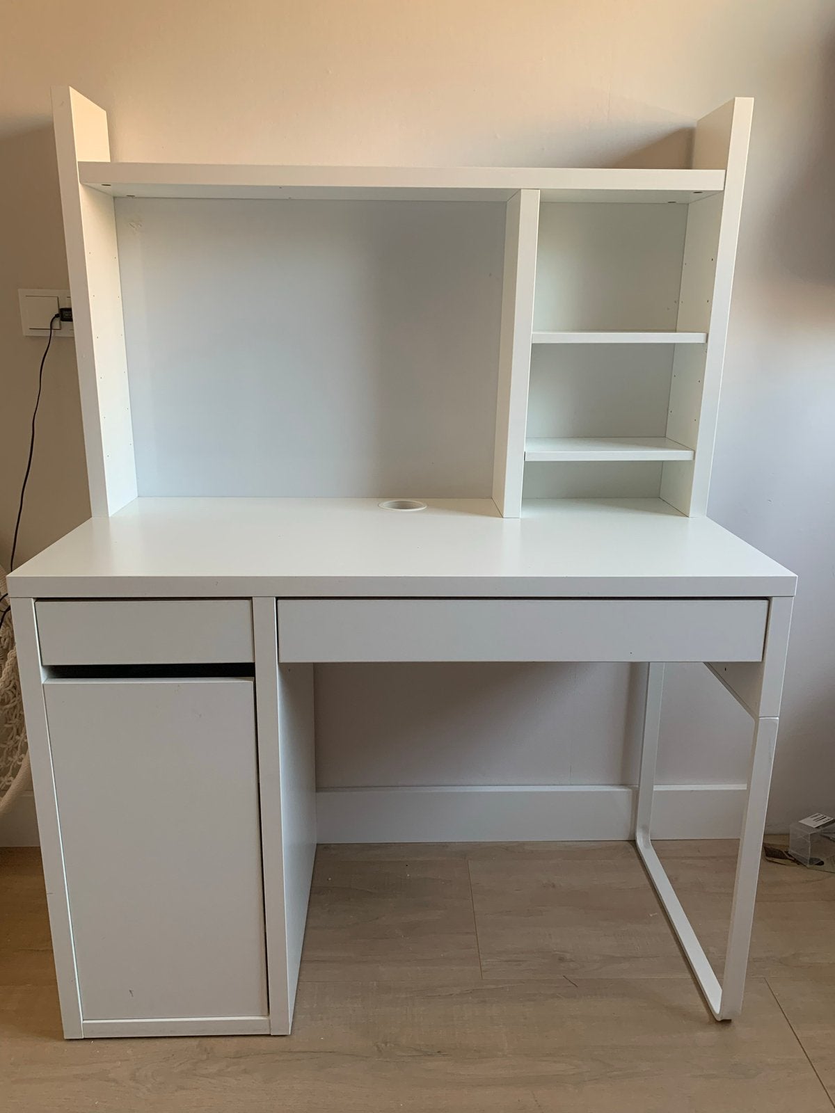 IKEA Micke Bureau met Opzetstuk - Wit (150x50cm), Ophalen, Opbergruimte, Gebruikt, Spaanplaat of MDF
