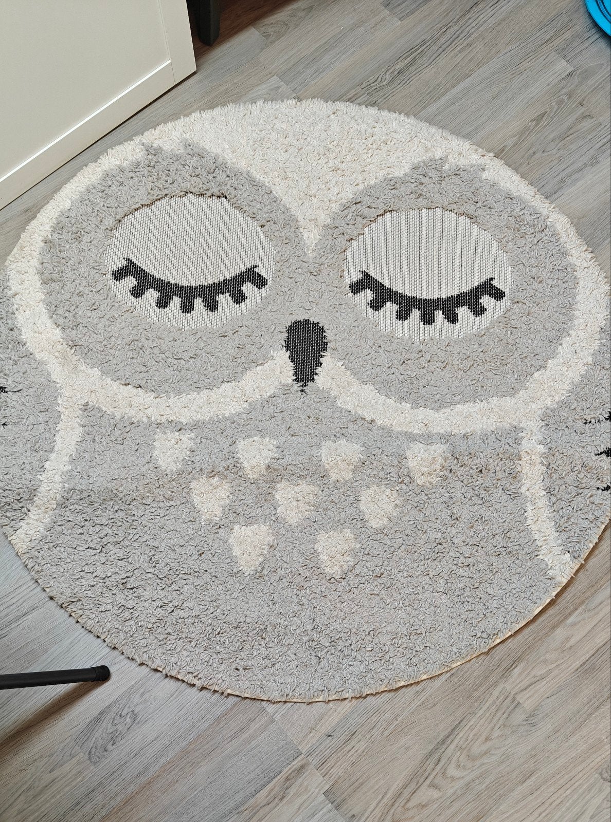 Leen Bakker Vloerkleed Uil Kinderkamer Grijs/Wit, Gebruikt, Rond, Ophalen of Verzenden, Grijs
