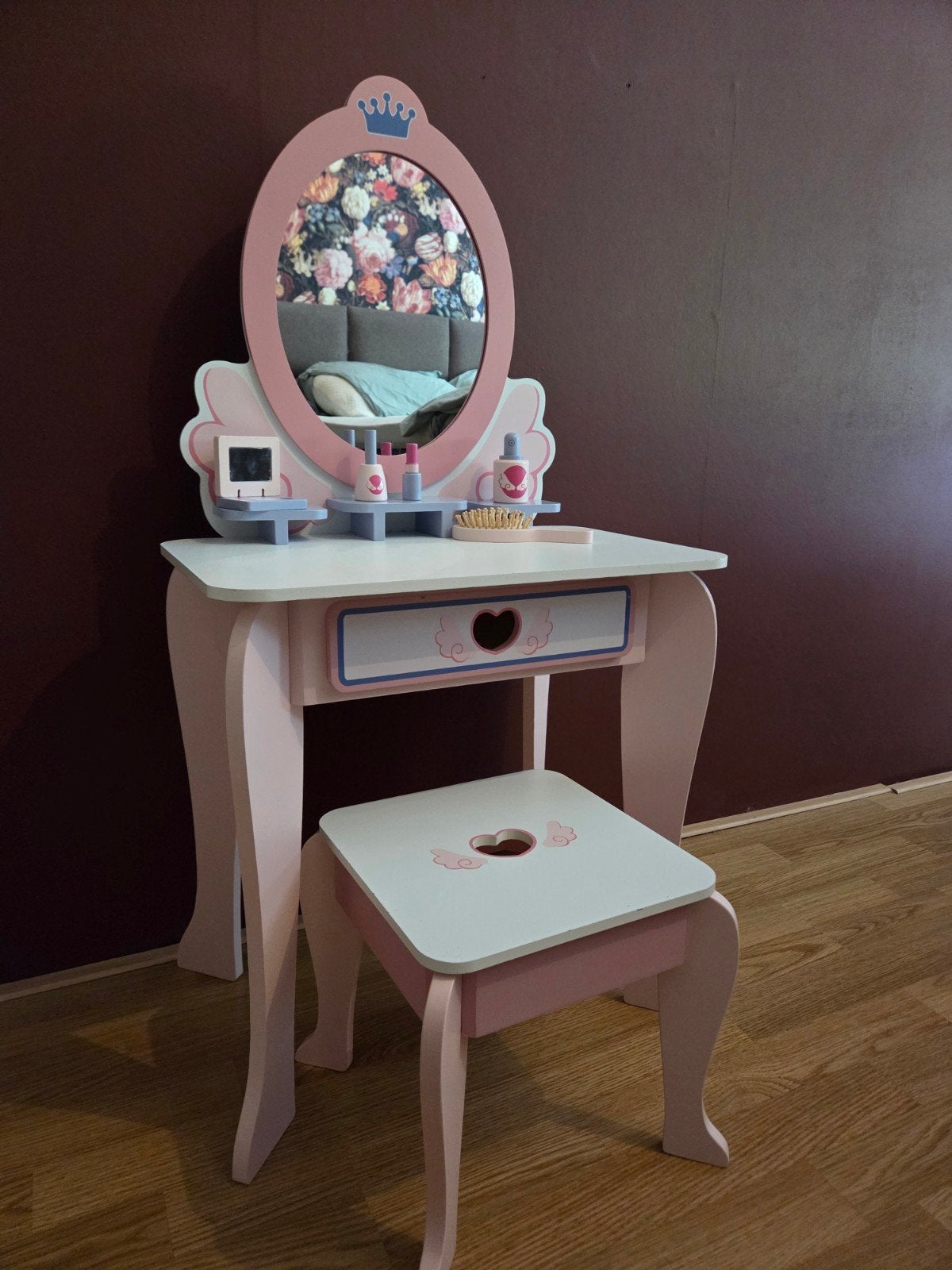 Houten kaptafel met spiegel en krukje voor kinderen, Ophalen, Zo goed als nieuw, Overige typen