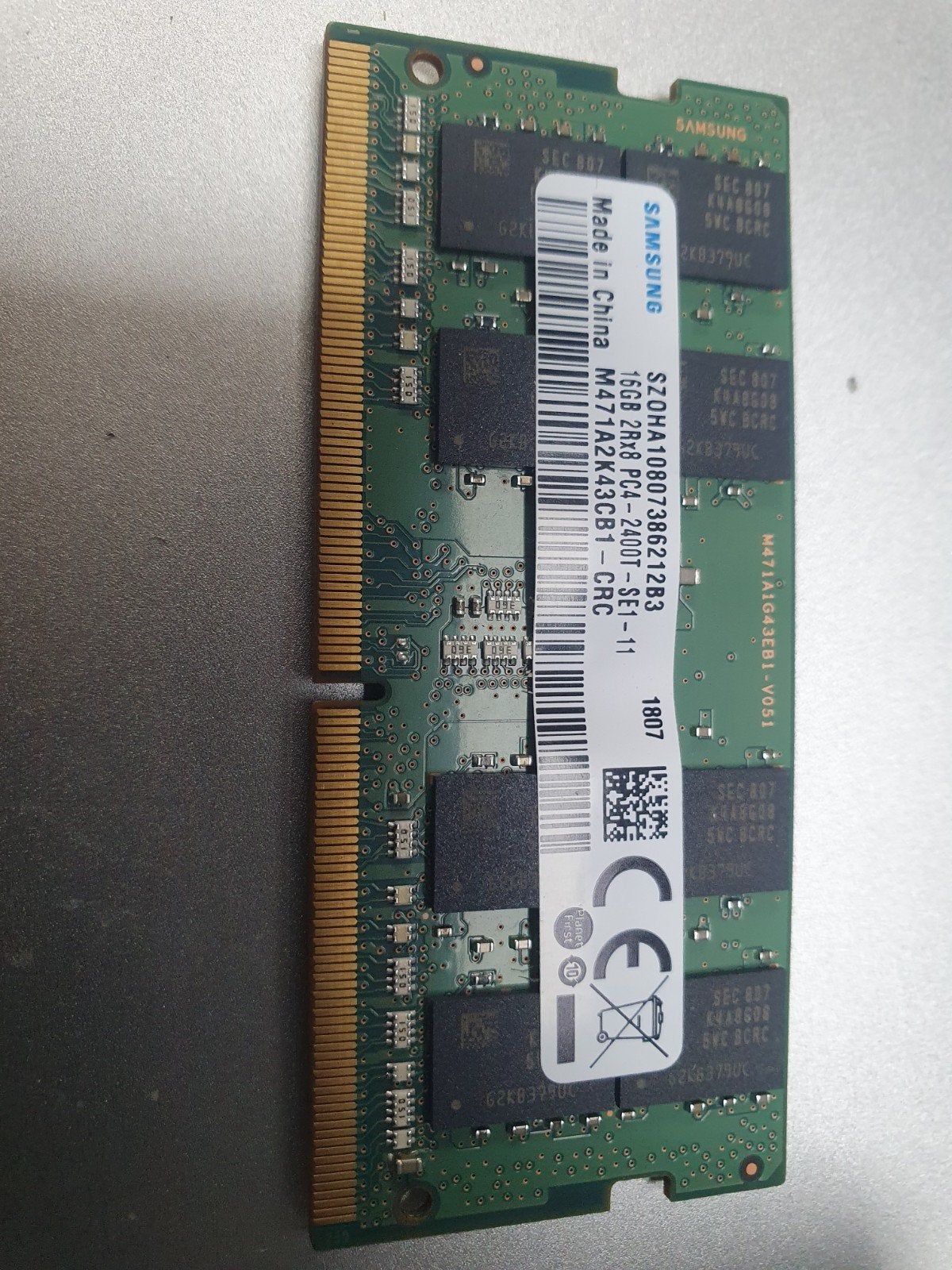 Samsung 16GB DDR4 RAM PC4-2400T Laptop Geheugen, Computers en Software, DDR4, Ophalen of Verzenden, Zo goed als nieuw, Laptop