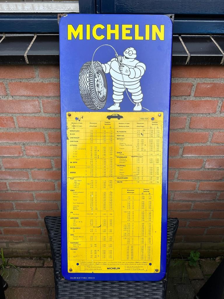 Fraai emaille MICHELIN bandenspanning bord. 50-er jaren., Ophalen of Verzenden, Gebruikt, Reclamebord