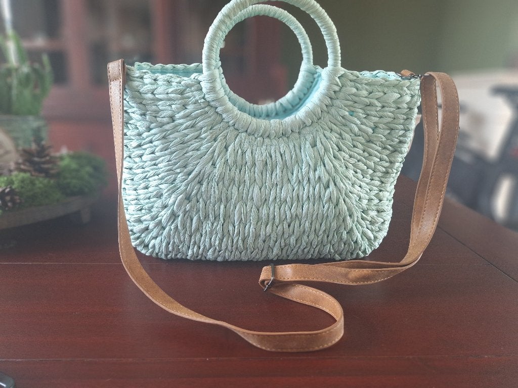 Piero Erbacci Florence rieten aqua boodschappentas mand tas, Verzenden, Zo goed als nieuw, Overige kleuren, Shopper