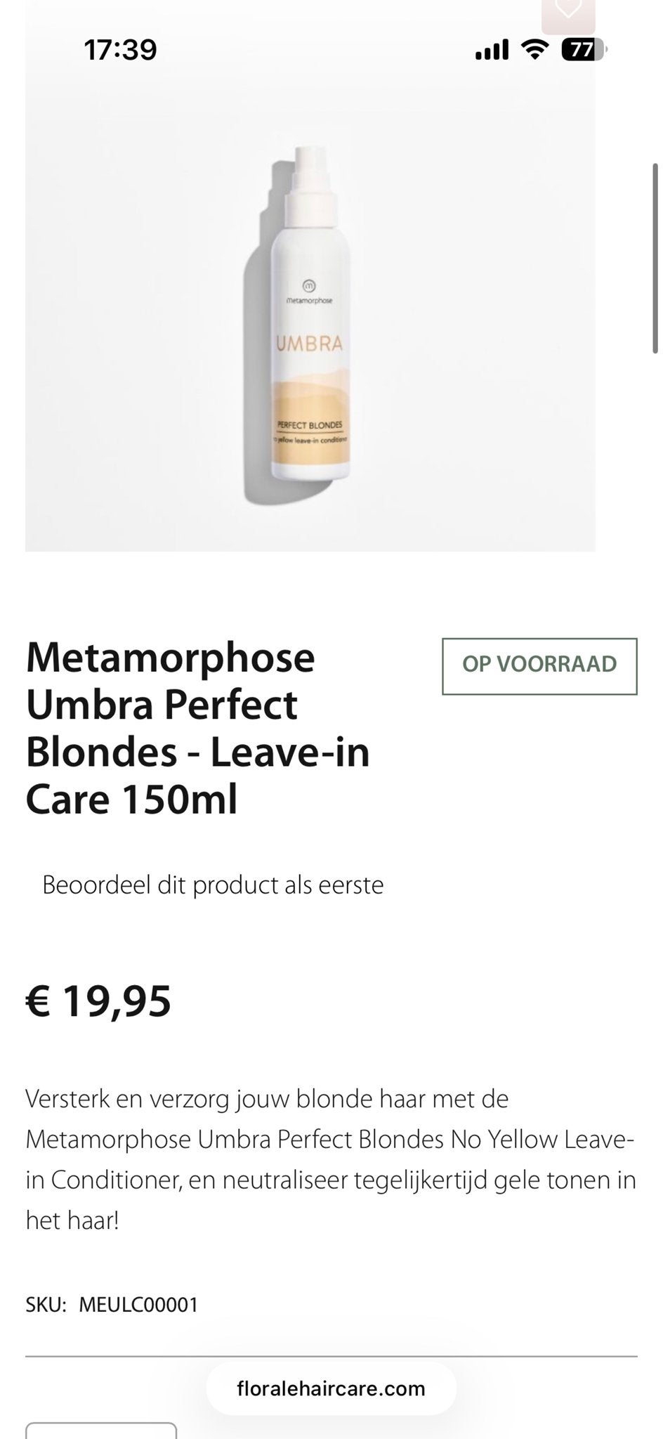 Metamorphose Umbra Perfect Blondes Leave-in Care 150ml, Ophalen of Verzenden, Nieuw, Haarverzorger of -hersteller
