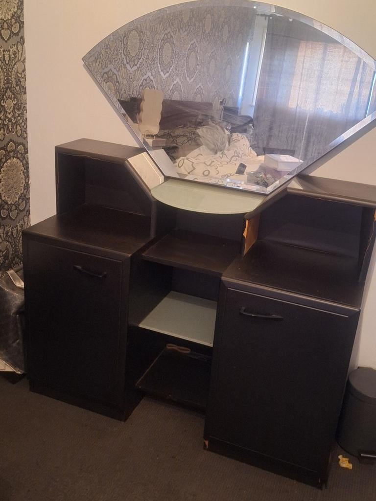 GRATIS  Zwarte kaptafel veel opbergruimte en aparte spiegel, Ophalen, Gebruikt, 100 tot 150 cm, Minder dan 100 cm