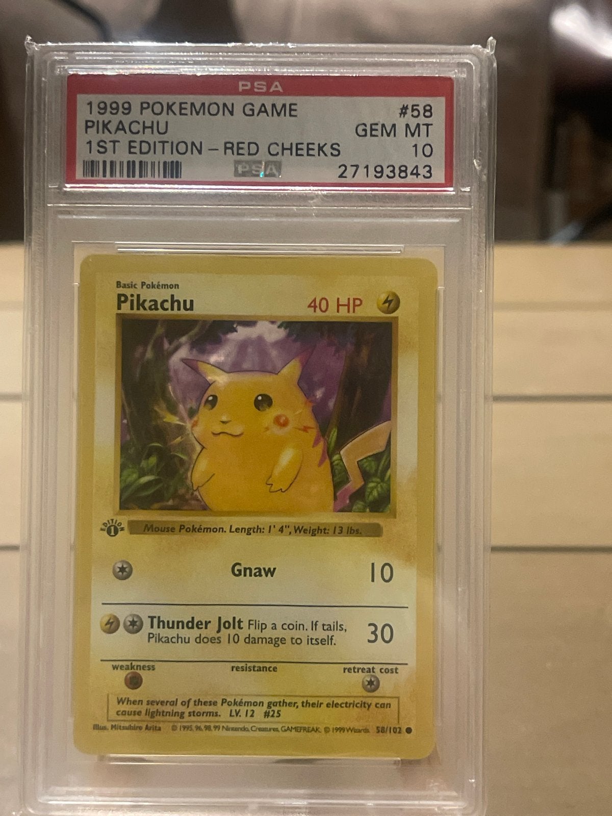 PSA 10 1999 Pokémon Pikachu 1st Edition Red Cheeks, Ophalen of Verzenden, Nieuw, Losse kaart