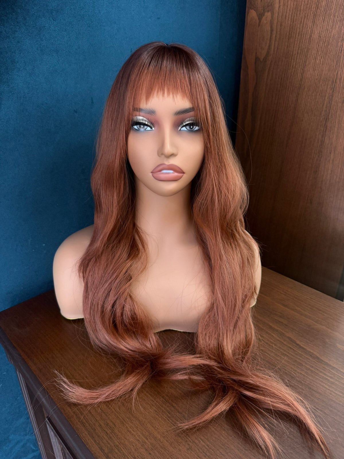 Pruik met mannequin 100% echt haar, Ophalen, Gehele gezicht, Nieuw, Oranje