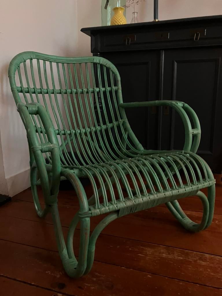 Rotan stoel, kleur groen., Ophalen, Gebruikt, Overige kleuren, Riet of Rotan