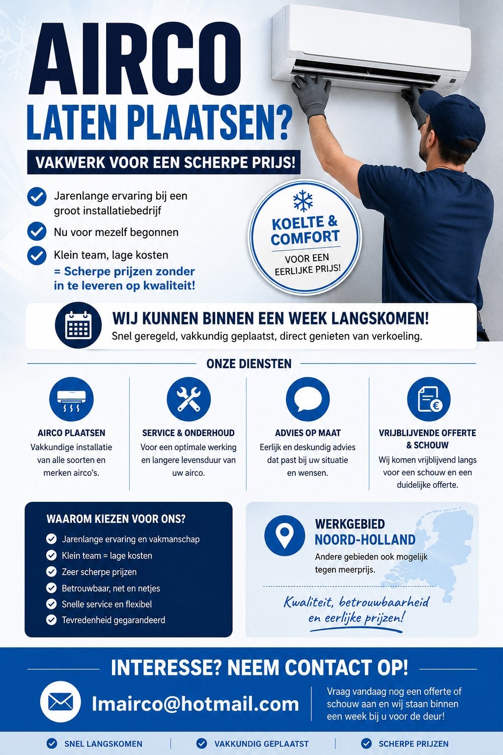 Airco laten plaatsen? Vakwerk voor een scherpe prijs!, Witgoed en Apparatuur, Ophalen, 3 snelheden of meer, Zo goed als nieuw