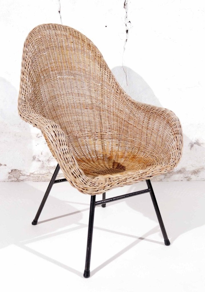 Jaren 60 Nederlandse rotan bucketstoel, Ophalen, Gebruikt, Minder dan 75 cm, Rohe / Jonkers, jaren 60