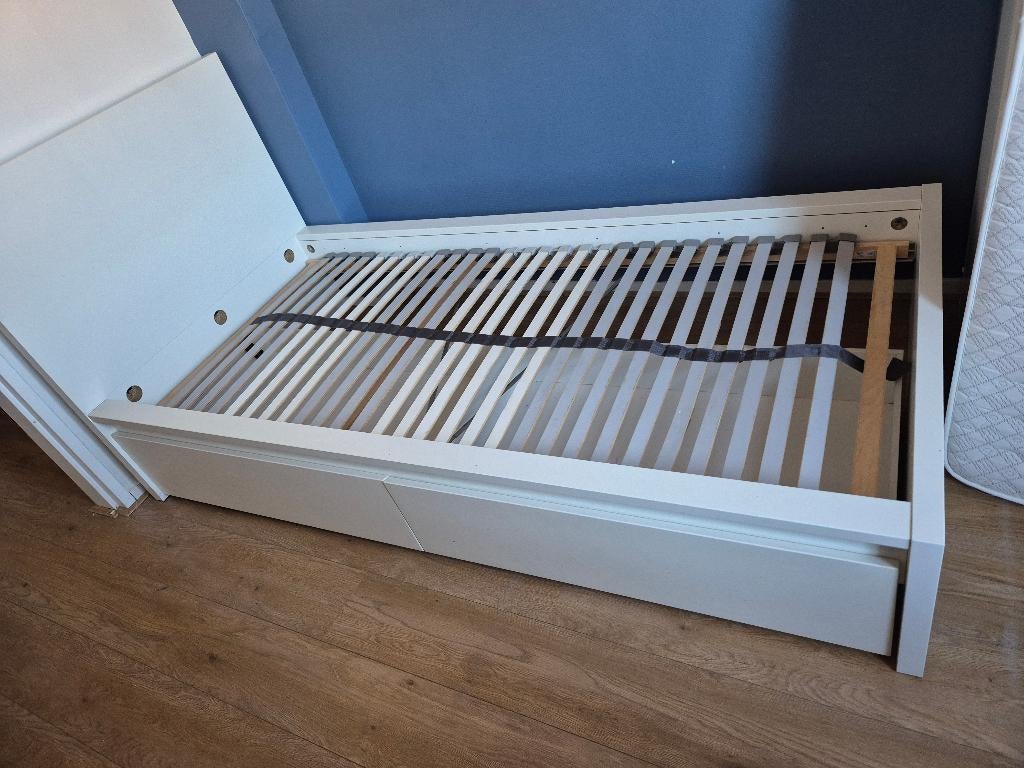 Ikea malm 1 persoonsbed met lades, Ophalen, 90 cm, Eenpersoons, Wit