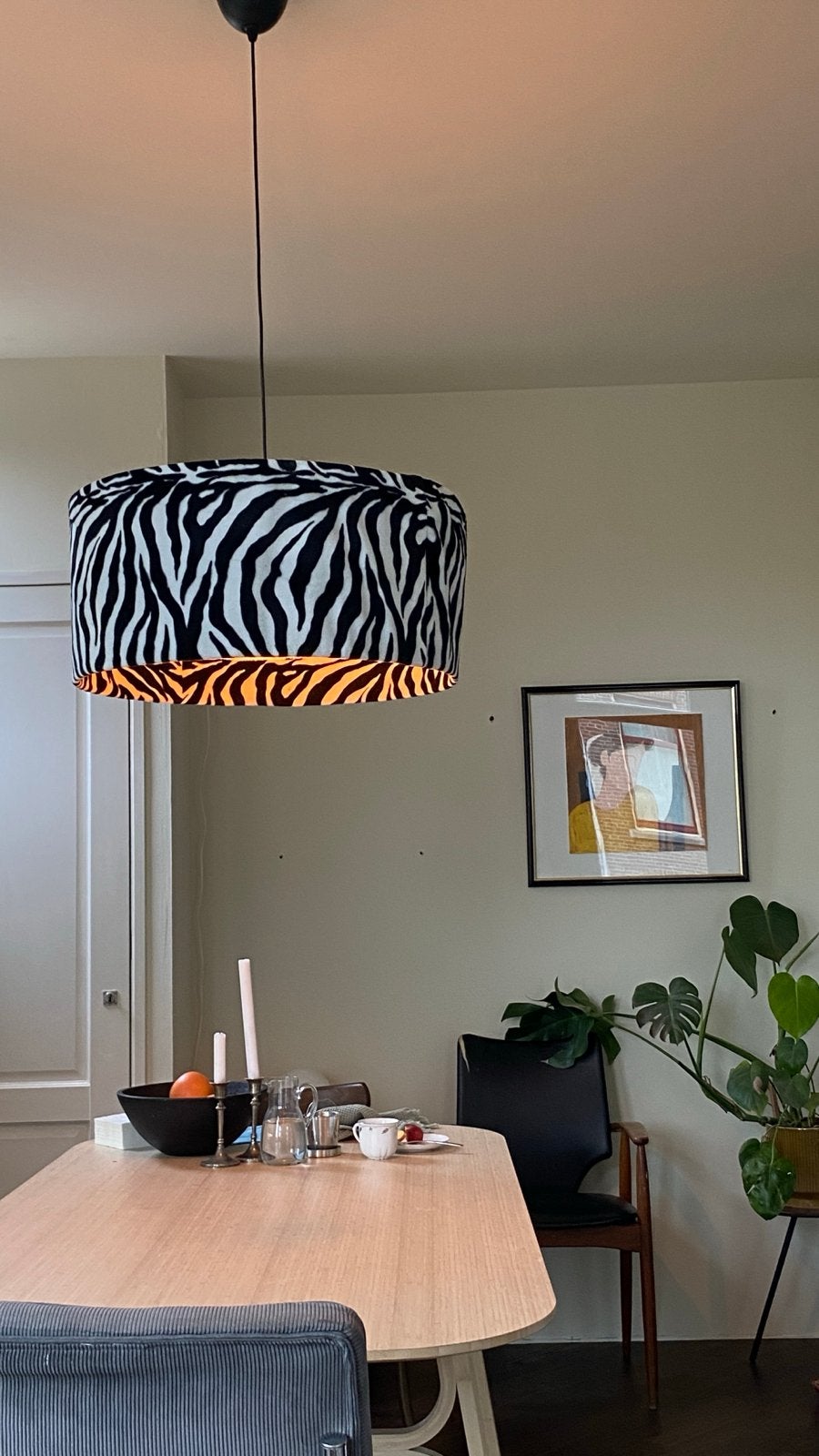 Plafondlamp 60 cm met zebraprint, Ophalen, Gebruikt, Meerkleurig, Textiel