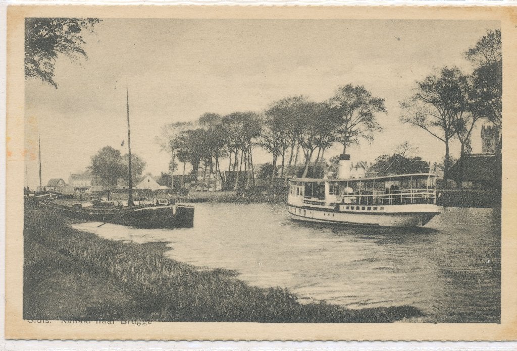 Sluis - Kanaal naar Brugge pleziervaart en binnenvaartschip, Ophalen of Verzenden, Voor 1920, Ongelopen, Zeeland