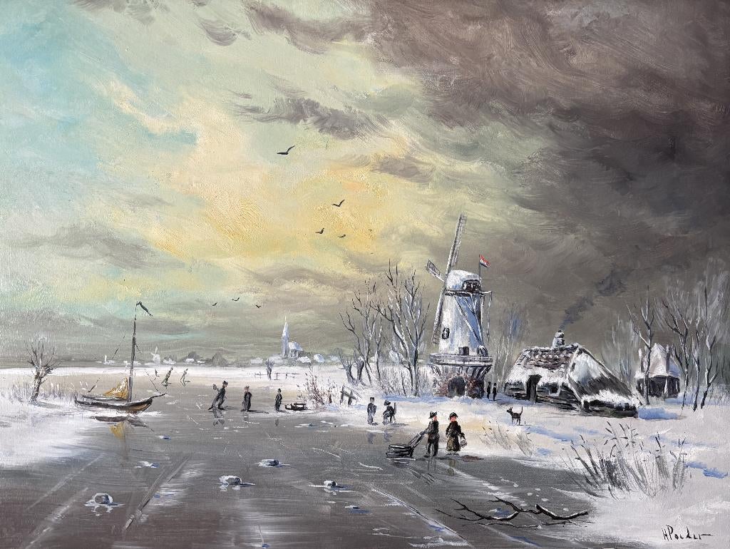Henk Poeder (1964) - Hollands winterlandschap, Ophalen of Verzenden