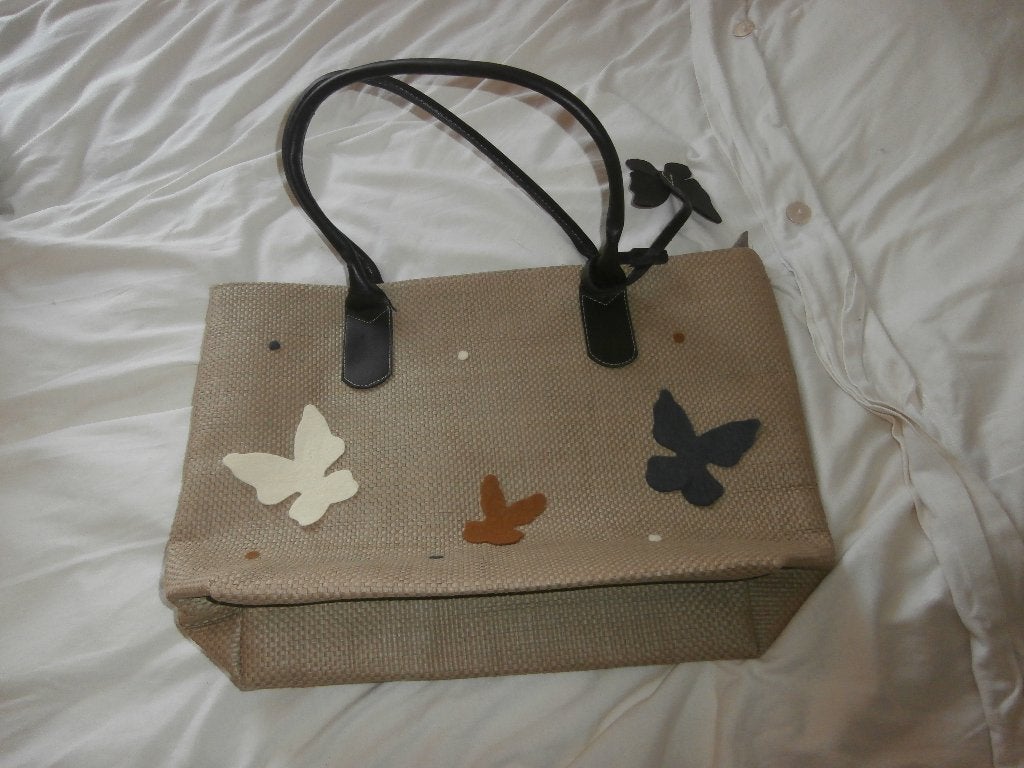 damestas shopper van riet met vlinders tas nieuw schoudertas, Ophalen of Verzenden, Nieuw, Beige, Shopper