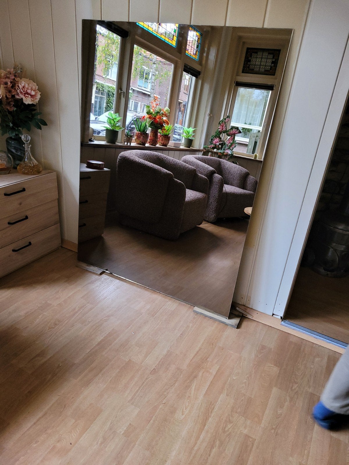 een rook glas spiegel, Huis en Inrichting, Ophalen, Zo goed als nieuw, Vinyl