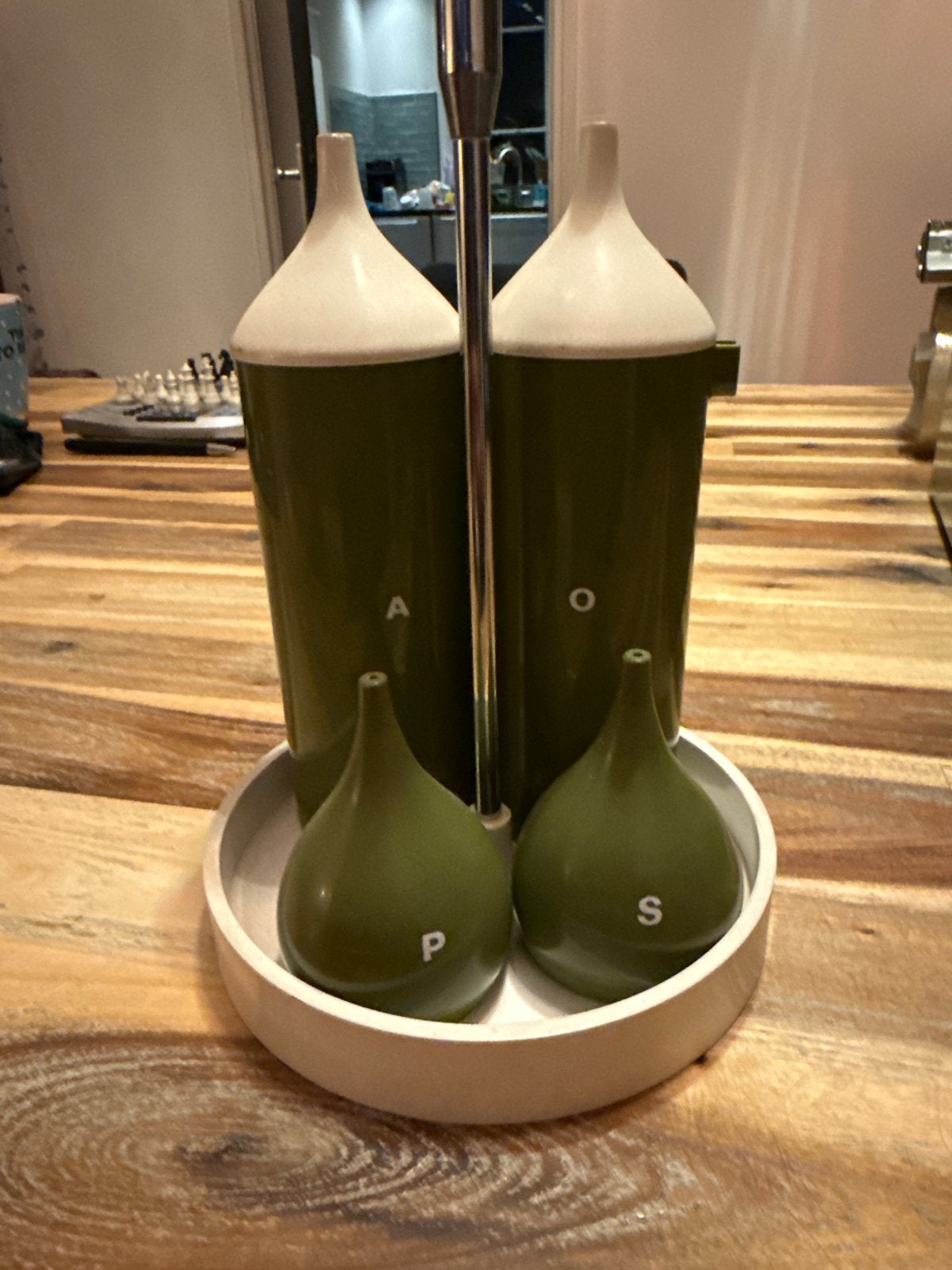 Vintage Guzzini Olie Azijn Stel - Groen, Antiek en Kunst, Ophalen of Verzenden