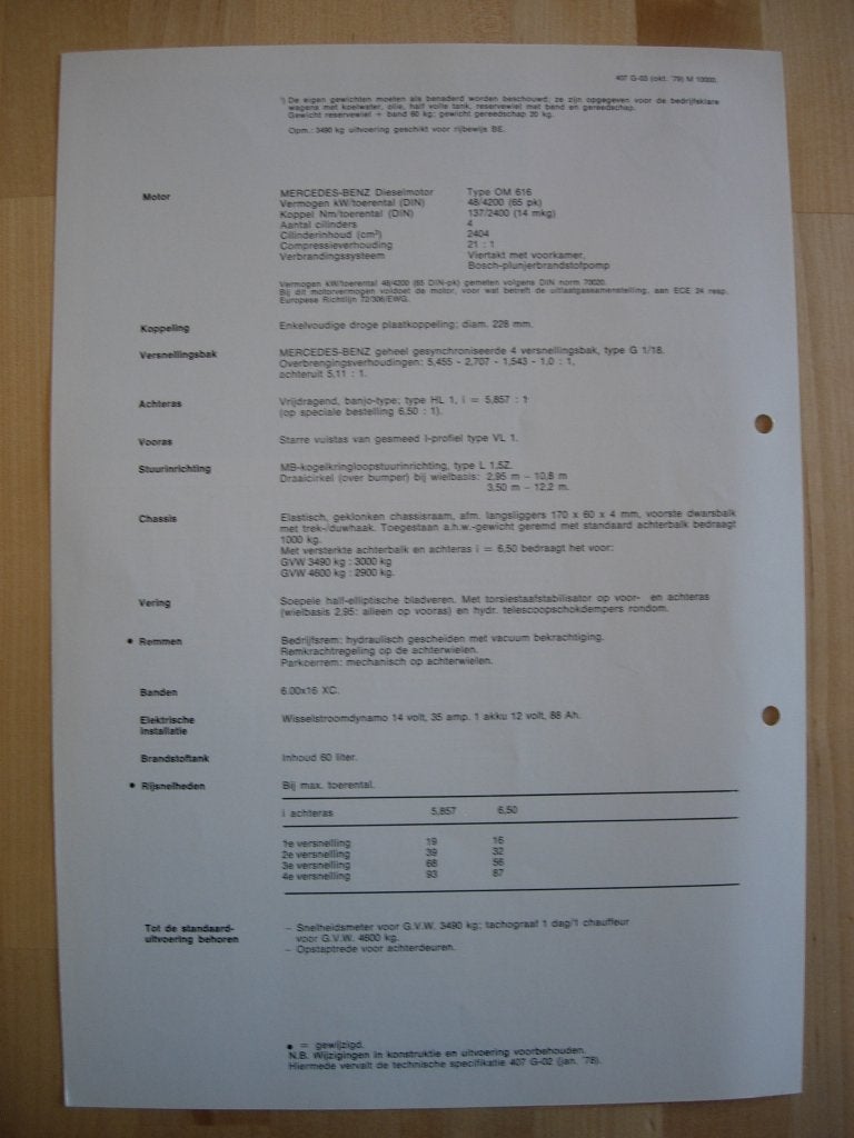 Mercedes 407D Technische Specificatie Brochure 1979 BG – 407, Boeken, Zo goed als nieuw, Mercedes-Benz, Mercedes, Ophalen of Verzenden