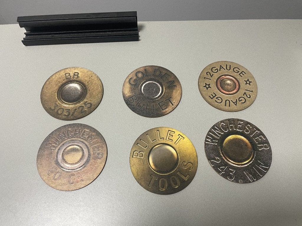Leuke kogel/bullet onderzetters, Ophalen of Verzenden, Www.pand50.nl, Info@pand50.nl, Printer 29B Coevorden