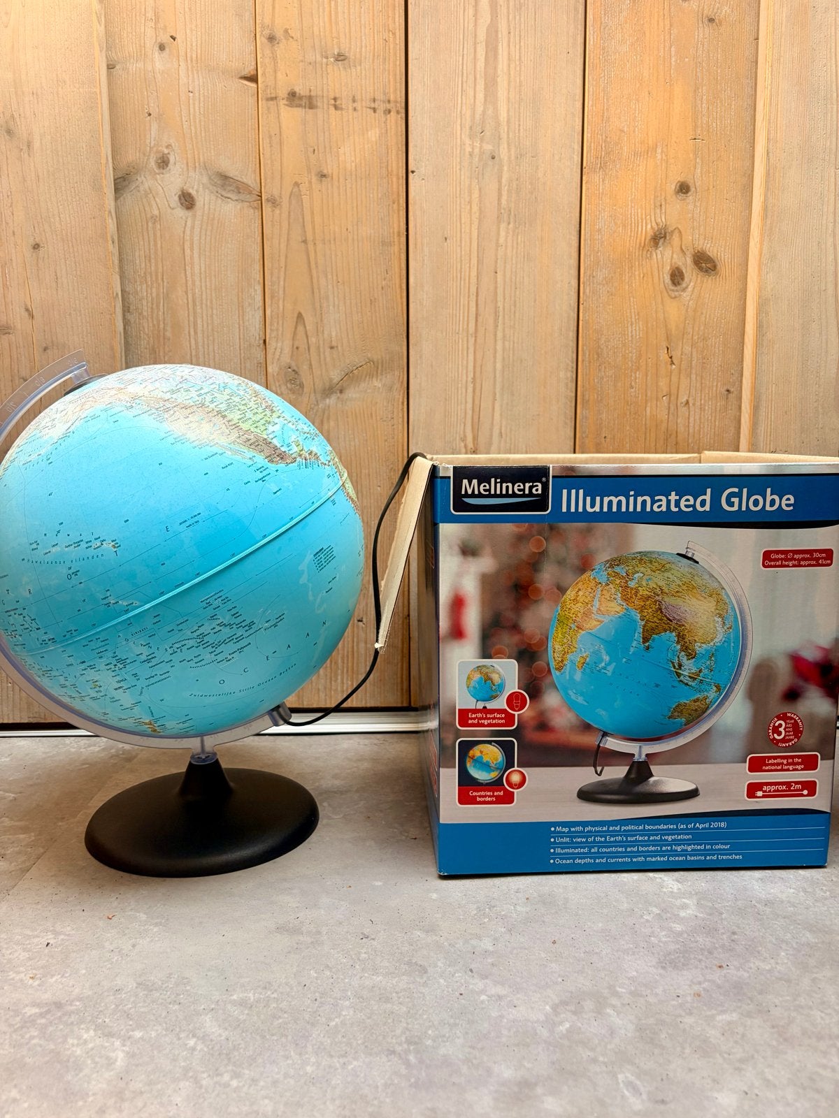 Melinera Verlichte Wereldbol - Nieuw in Doos, Ophalen, Kunststof, Draaibaar, Nieuw