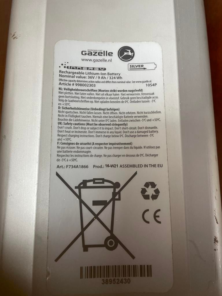 Gazelle Fietsbatterij met oplader en Display, Ophalen of Verzenden, Gebruikt