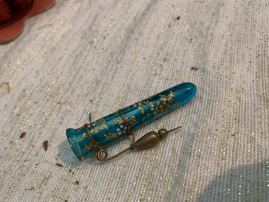 Antieke Moser Glazen Bloemhouder met Gouden Uberfang, Antiek en Kunst, Antiek | Glas en Kristal, Ophalen of Verzenden
