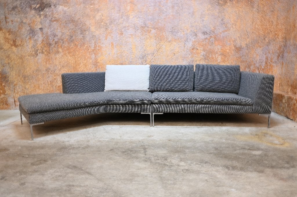 ZGANieuw! grijze stoffen B&B Italia Charles design hoekbank, Hoekbank, 300 cm of meer, Ophalen of Verzenden, Zo goed als nieuw