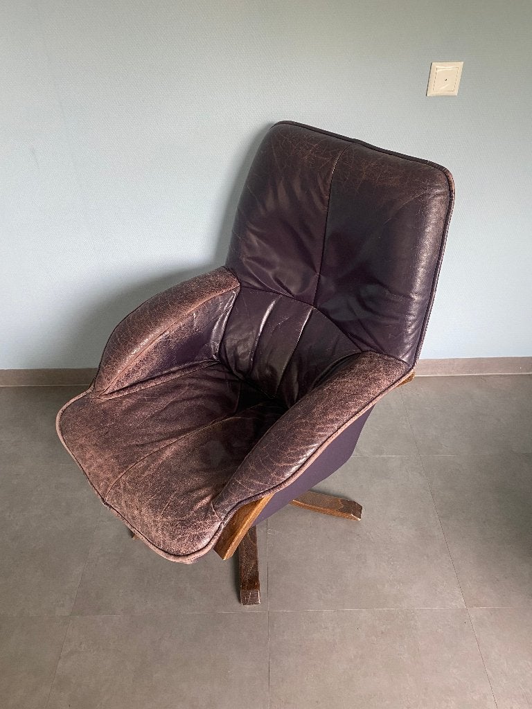 Prachtige vintage leren draaistoel (2), Ophalen, Gebruikt, Minder dan 75 cm, Leer