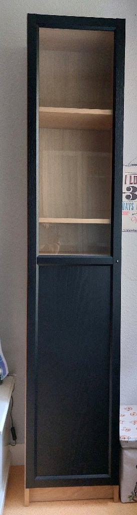Ikea kast Billy / Oxberg zwart eikenkleur, Ophalen, Overige materialen, Met deur(en), 200 cm of meer
