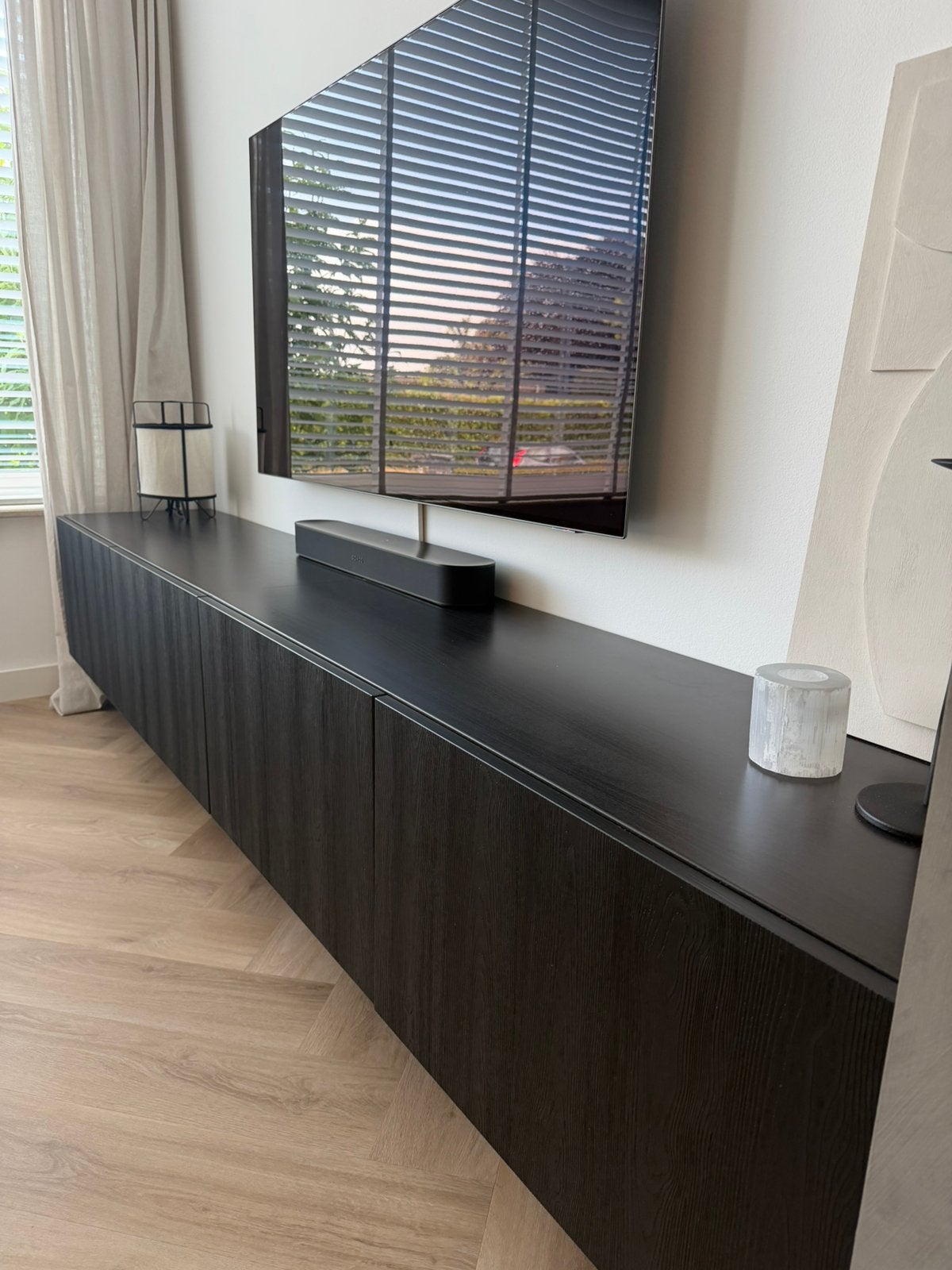 IKEA BESTÅ tv-meubel kast zwartbruin met TIMMERVIKEN fronten, Ophalen, Zo goed als nieuw, 200 cm of meer, Minder dan 100 cm