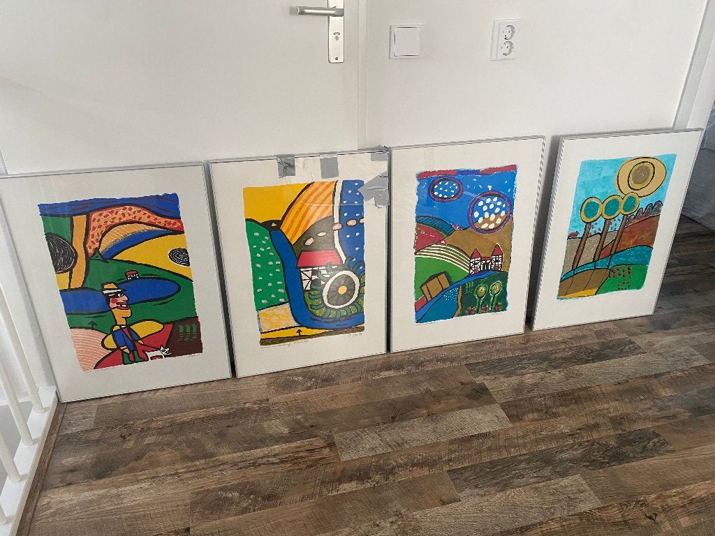 Vier jaargetijden Limburg, 4 zeefdrukken van Clemens Briels, Gesigneerd, Ophalen, Landschappen, Zeefdruk