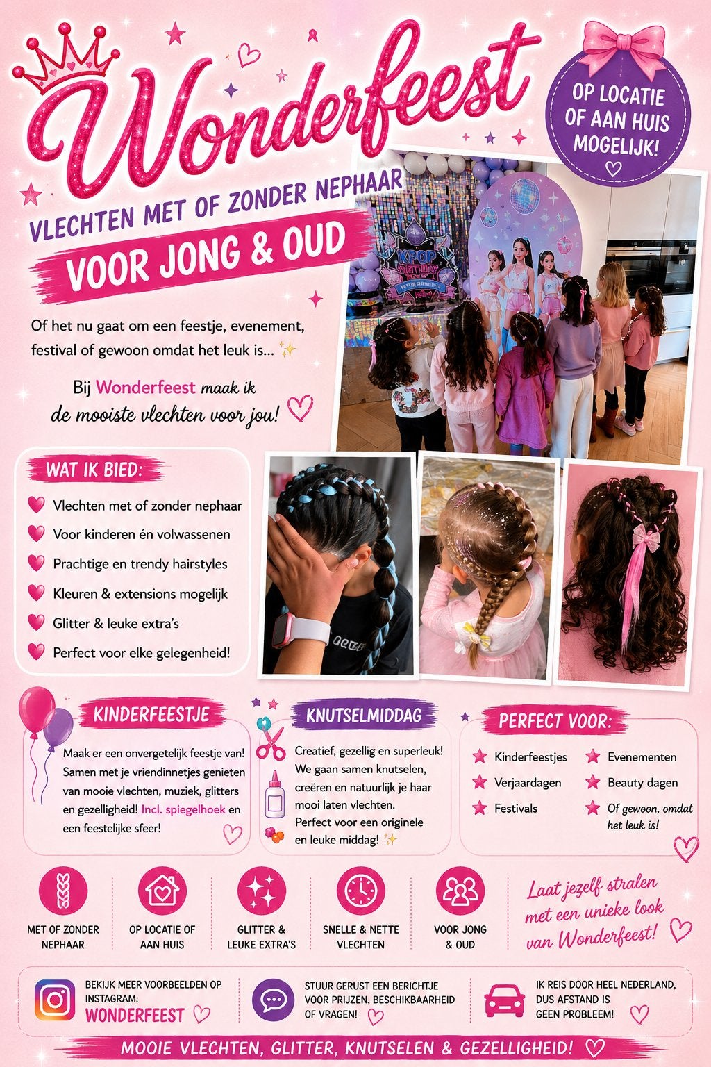 Kinderfeestjes en vlechten met en zonder  nephaar, Sportief of Actief