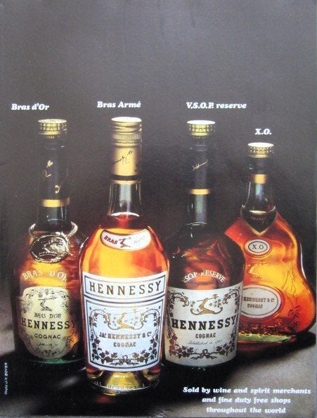 4 oude advertenties reclames Hennessy cognac 1966-72 drank, Ophalen of Verzenden, Gebruikt, Overige typen