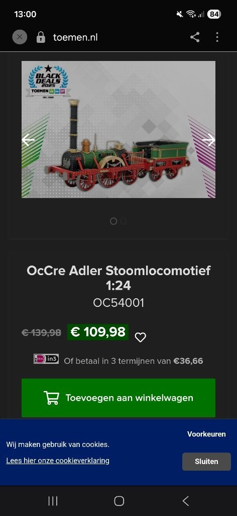 Occre trein van schaal 1:24, Hobby en Vrije tijd, Ophalen of Verzenden, Zo goed als nieuw, Motor, Overige merken