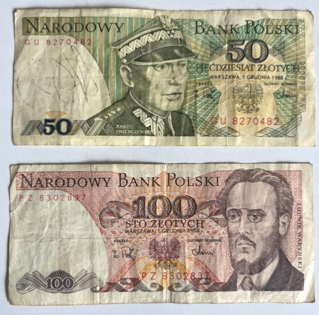 Poolse bankbiljetten van 50 en 100 Zloty (1988, gebruikt), Postzegels en Munten, Ophalen of Verzenden, Polen, Los biljet