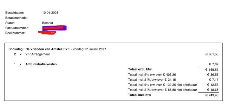 Vrienden van Amstel Live (VVAL) VIP Kaarten, Twee personen