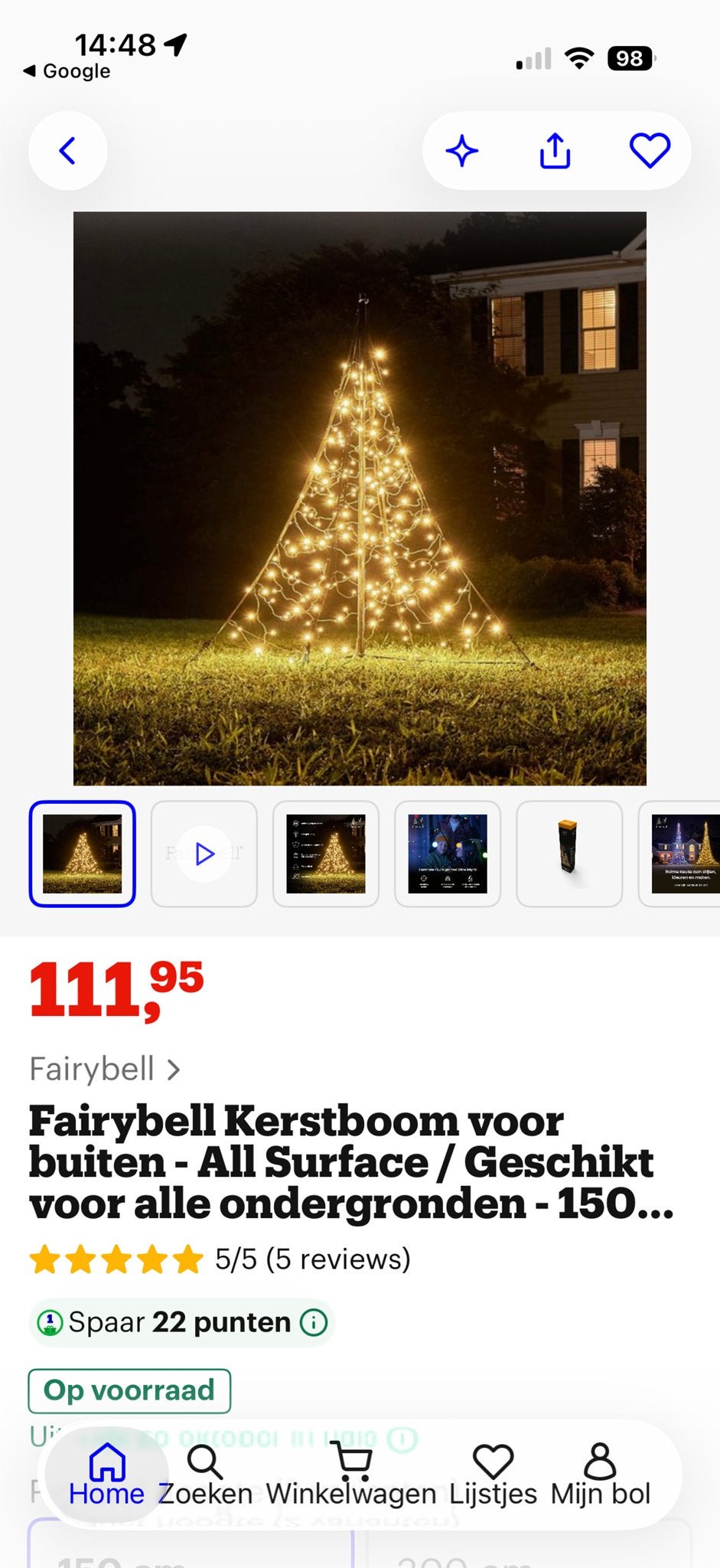 Fairybell Kerstboom 150 (buiten en binnen), Ophalen, Zo goed als nieuw
