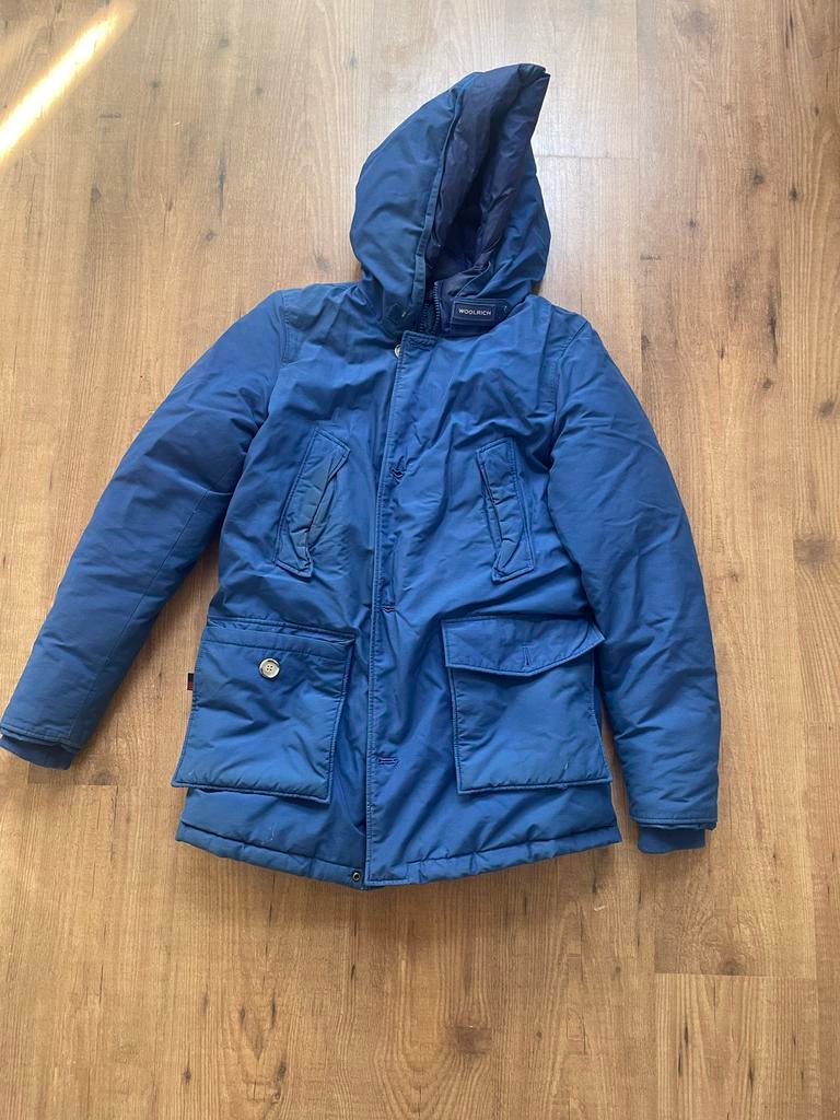 Woolrich jas maat 14 - Gedragen met kleine ritsdefect, Ophalen of Verzenden, Gedragen, Maat 34 (XS) of kleiner, Blauw