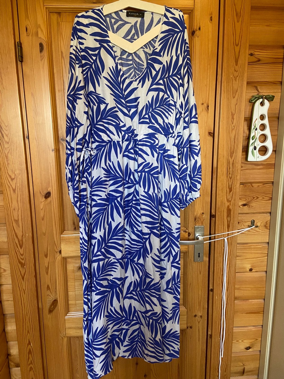 Jurk lang blauw wit lange mouw Kapalua 44 oto lengte 139/140, Blauw, Maat 42/44 (L), Ophalen of Verzenden, Zo goed als nieuw